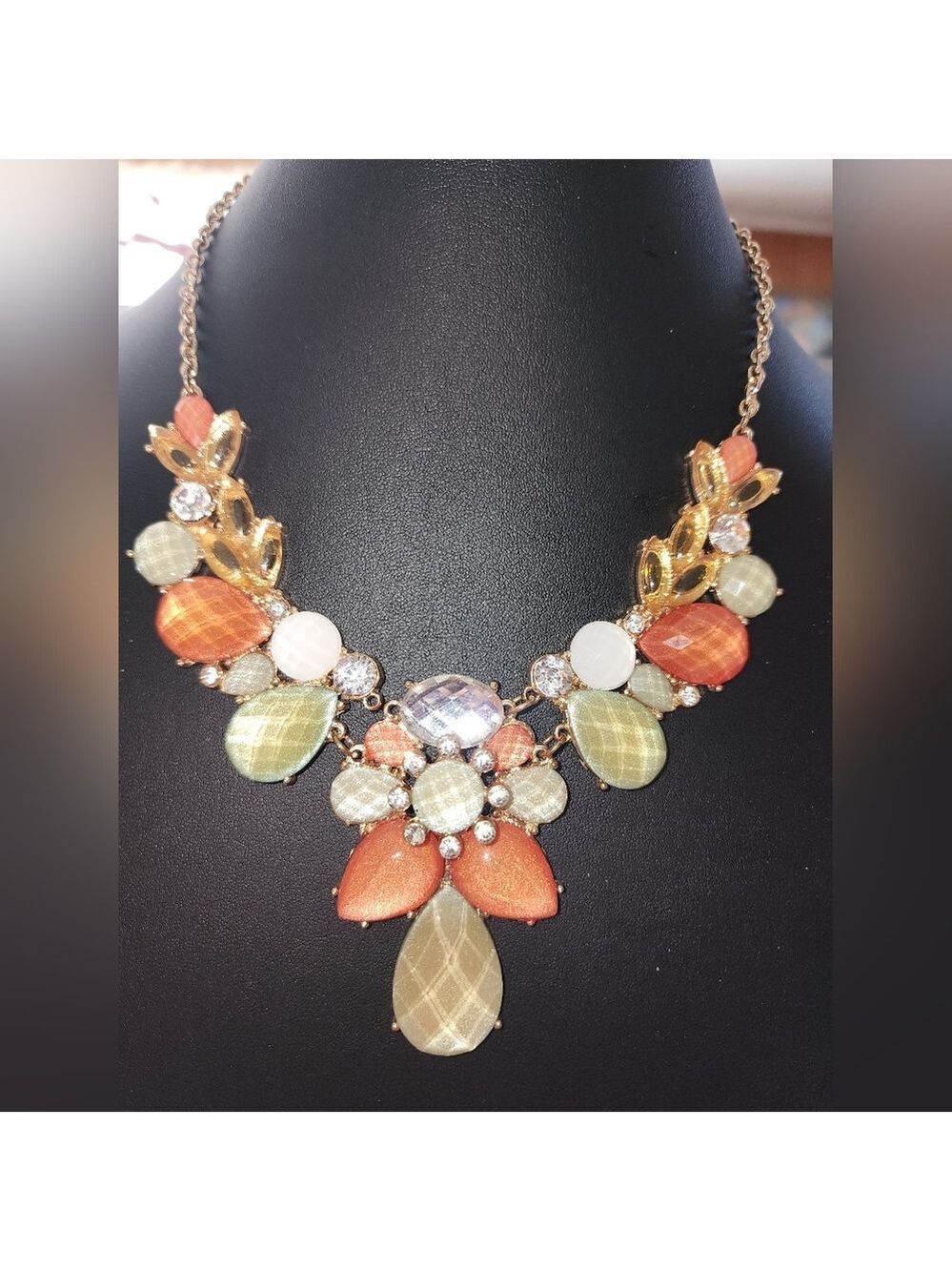 Stunning Multi-Color Statement Necklace with Rhinestones & Gold-Tone Accents